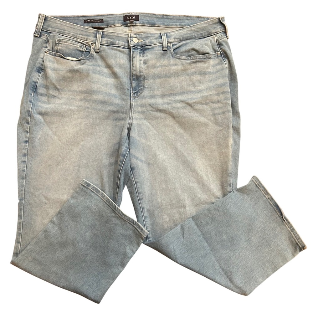 NYDJ Marilyn Straight Jeans Womens Light Blue Lift Tuck Denim 22W